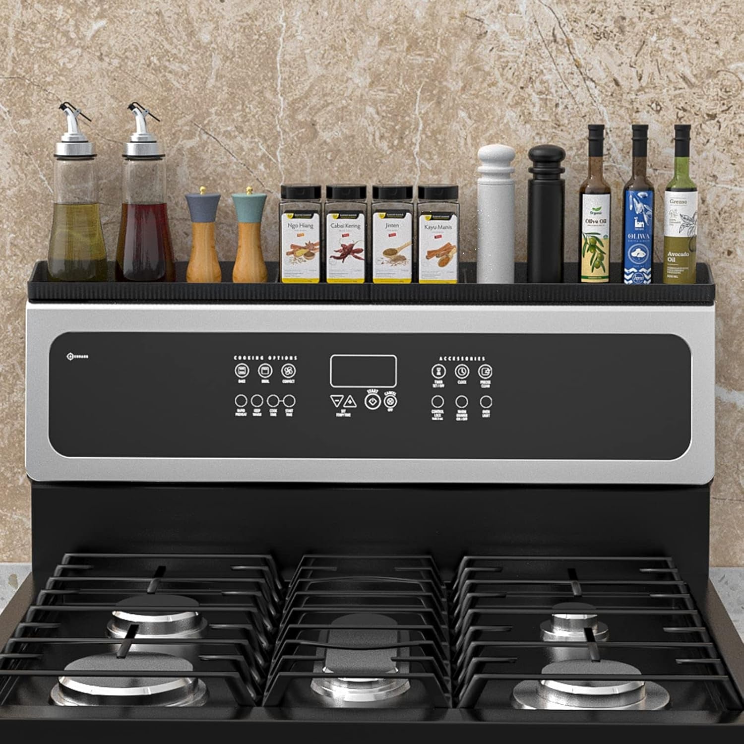 30 Inch Silicone Stove Top Shelf Magnetic for Kitchen Gadgets, Soft Flexible Strong Magnetic Heat Resistant Spice Rack Kitchen Organizer for over Stove