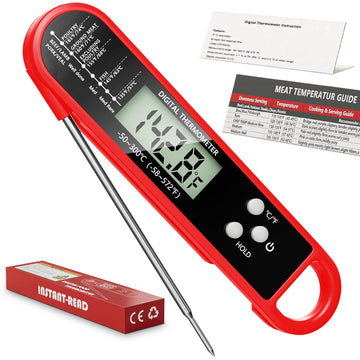 RUN HELIX Instant Read Meat Thermometer – Foldable Probe with Backlight LCD (Red)