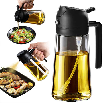 TrendPlain 16oz Olive Oil Spray Bottle – 2-in-1 Dispenser for Kitchen & Air Fryer (Black)