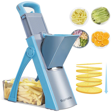 Supmakin Safe Mandoline Slicer – Adjustable 4-in-1 Vegetable Chopper & Dicer (Sky Blue)
