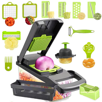 16-in-1 Vegetable Chopper – Mandoline Slicer with 7 Blades & Accessories for Fruit & Veg Prep