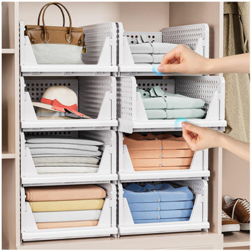 4-Pack Folding Closet Organizer Boxes – Stackable 4L Plastic Baskets for Kitchen, Bathroom