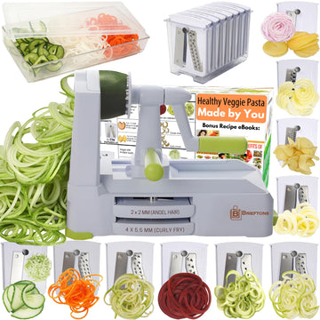 Brieftons 10-Blade Vegetable Spiralizer – Heavy-Duty Veg Pasta Maker with Accessories