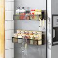 Magnetic Spice Rack for Refrigerator, 2 Pack Magnetic Shelf, Fridge Magnet Organizer with Moveable 4 Hooks, Magnet Fridge Shelf for Kitchen Organization and Storage (2 Pack)