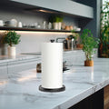 Paper Towel Holder Countertop, Black Paper Towel Holder Stand with Ratchet Mechanism for Kitchen Bathroom, One-Handed Tear Paper Stainless Steel Paper Towel Holder with Weighted Base(Black)