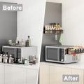 Magnetic Spice Rack for Refrigerator, 2 Pack Magnetic Shelf, Fridge Magnet Organizer with Moveable 4 Hooks, Magnet Fridge Shelf for Kitchen Organization and Storage (2 Pack)