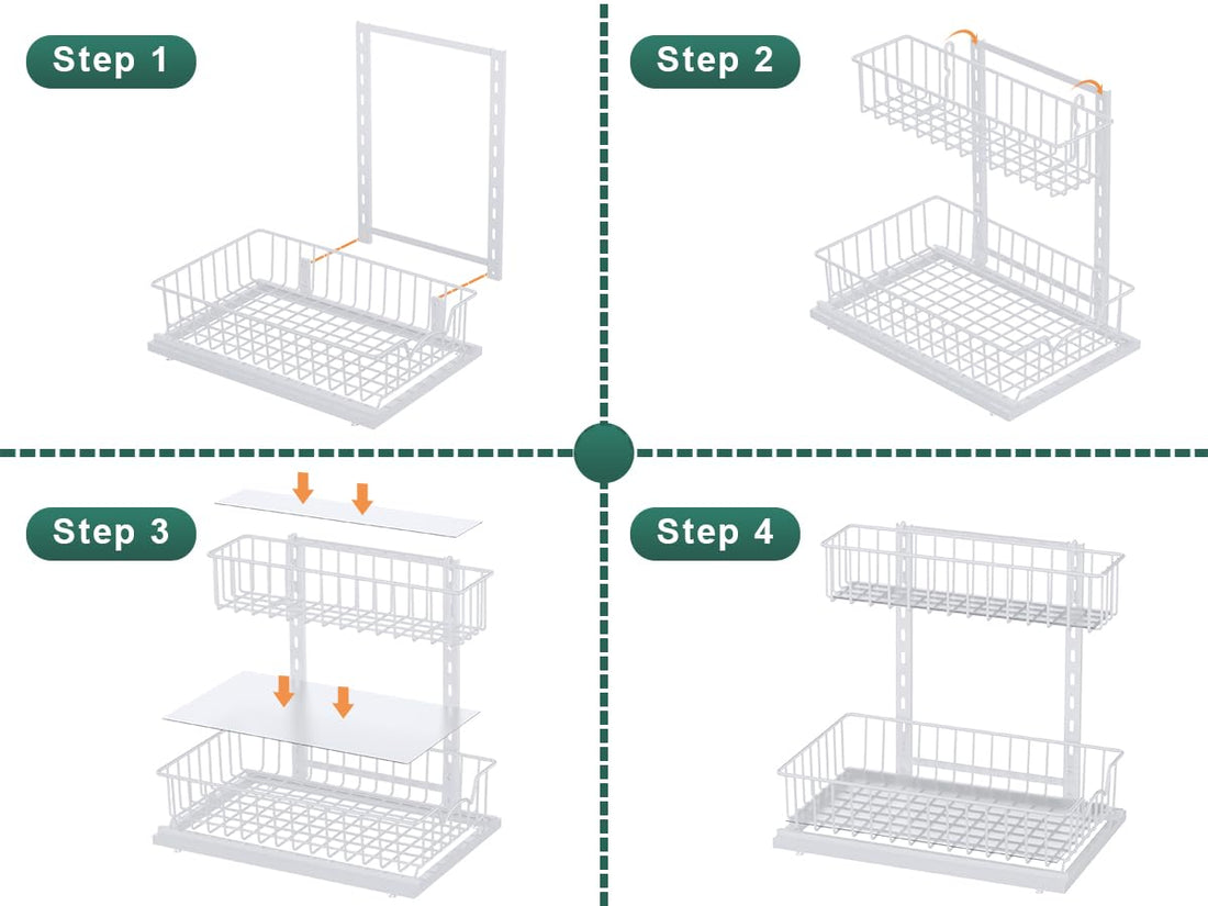 2-Tier Pull-Out Under Sink Organizer – Metal Sliding Basket Drawer for Kitchen & Bathroom (White)