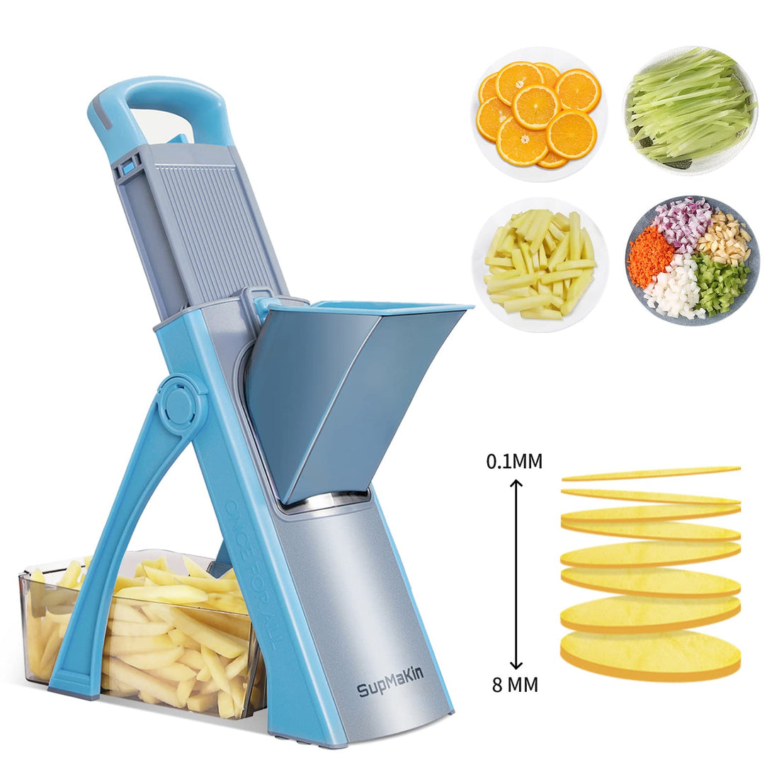 Supmakin Safe Mandoline Slicer – Adjustable 4-in-1 Vegetable Chopper & Dicer (Sky Blue)