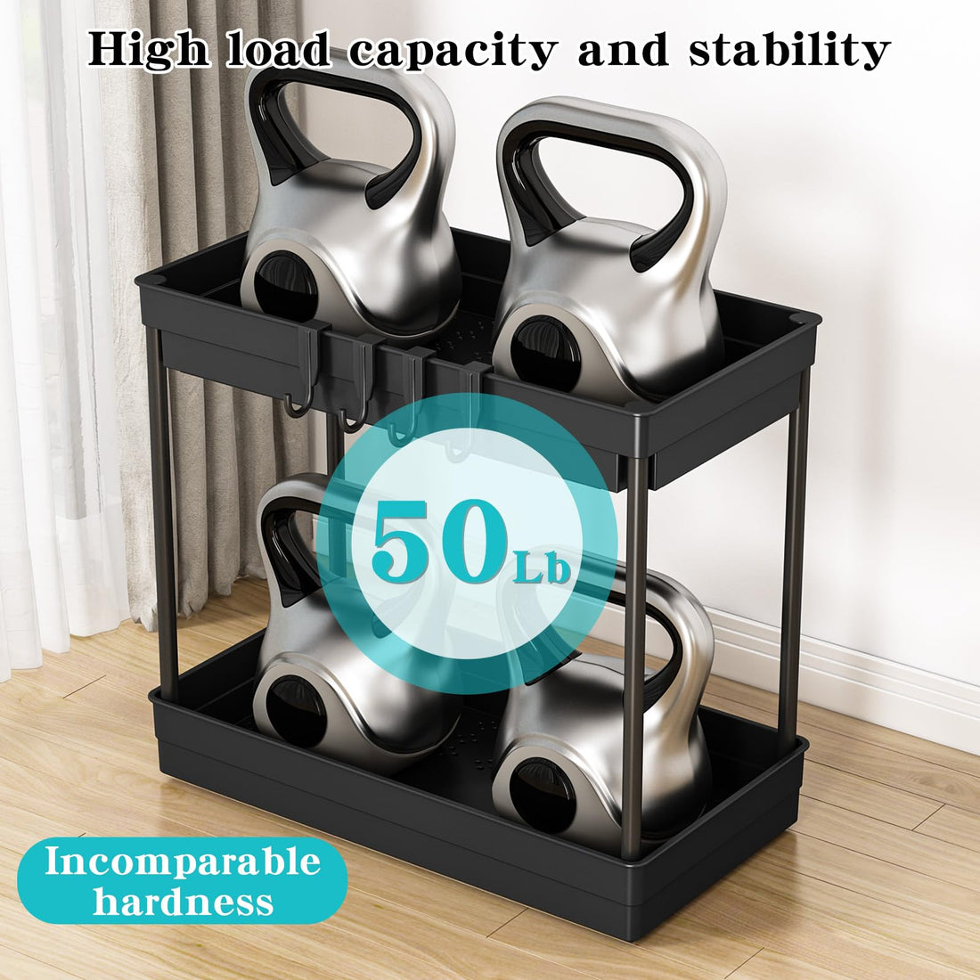 PurKeep 2-Pack Under Sink Organizer – 2-Tier Shelf with Hooks