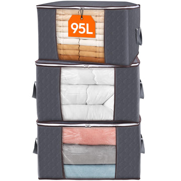 Lifewit 3-Pack 95L Clothes Storage Bags with Lid – Grey