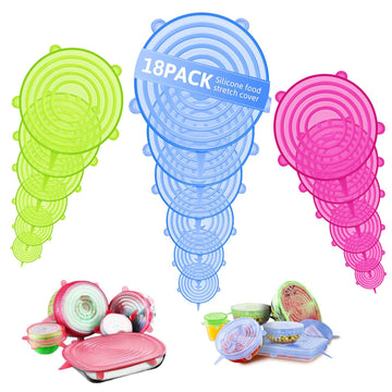 18-Pack Silicone Stretch Lids – 6 Sizes, Reusable Food Covers