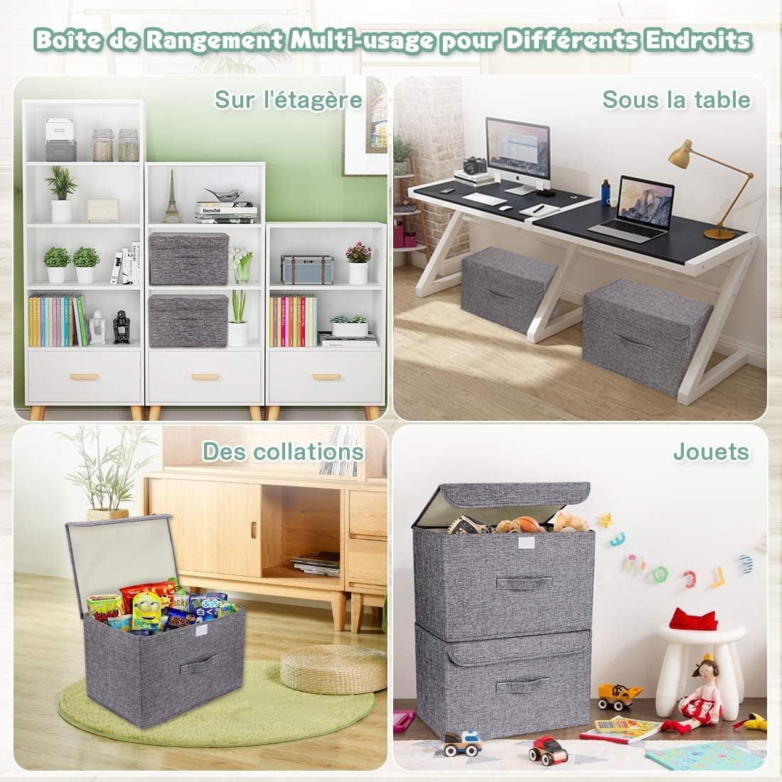 Homsorout Foldable Storage Boxes with Lid – 2-Pack Grey Wardrobe Organizers with Handle