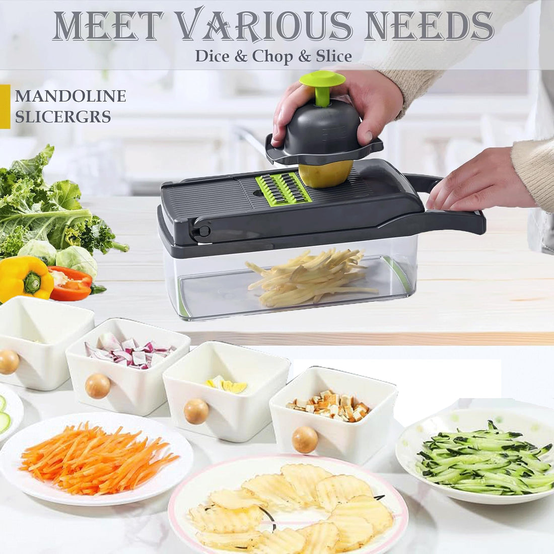 16-in-1 Vegetable Chopper – Mandoline Slicer with 7 Blades & Accessories for Fruit & Veg Prep