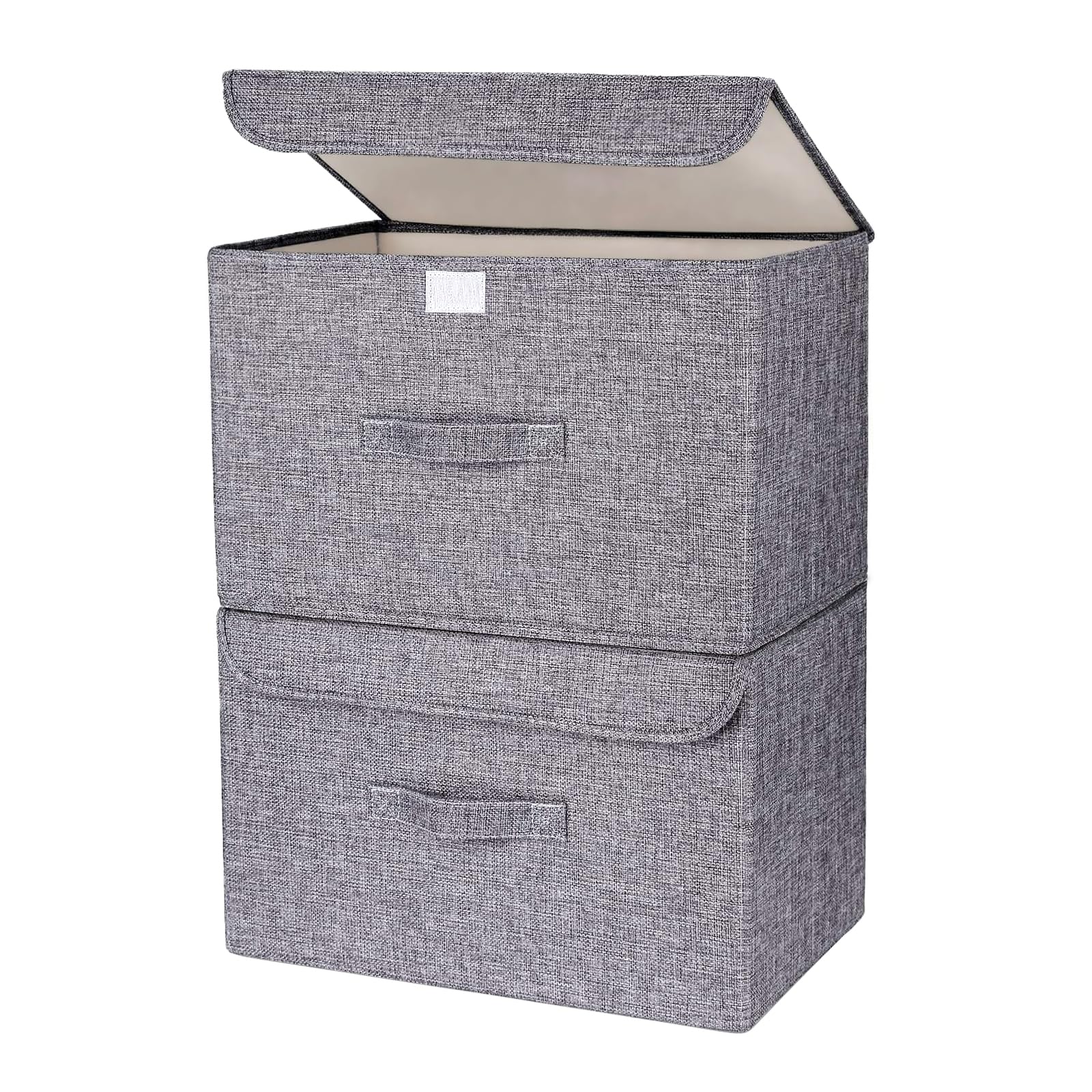 Homsorout Foldable Storage Boxes with Lid – 2-Pack Grey Wardrobe Organizers with Handle