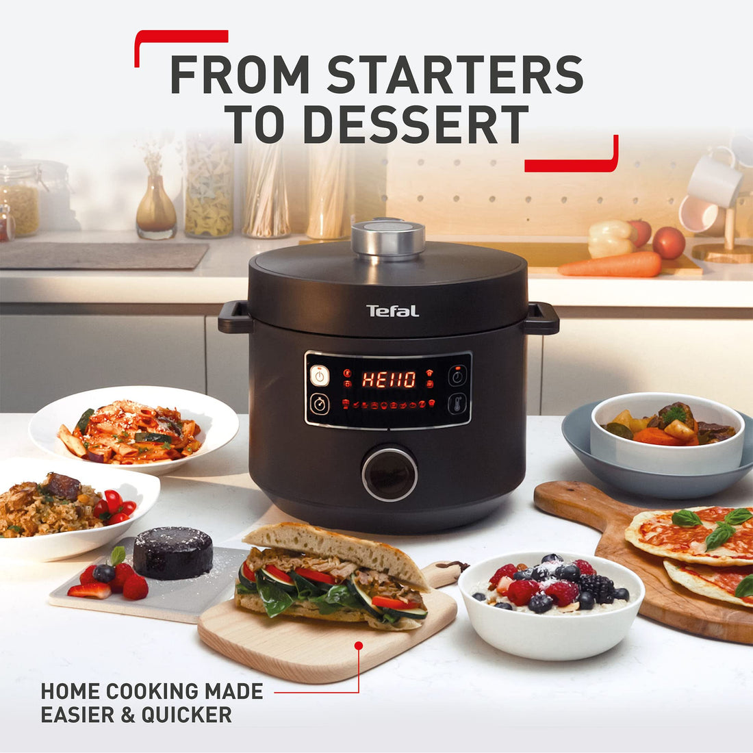Tefal Turbo Cuisine Electric Pressure Cooker – 10-in-1 Multi-Cooker, 4.8L, 1000W (Black)