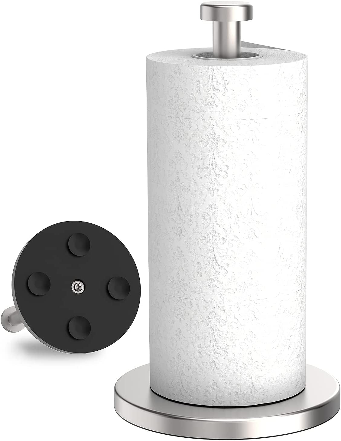 Kitchen Roll Holder Free Standing, Stainless Steel Paper Towel Holder with Suction Cups, Waterproof and Rustproof Kitchen Towel Holder, Suit for Cook House, Bathroom,Outdoor(Silver)