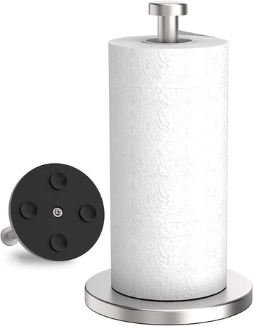 Kitchen Roll Holder Free Standing, Stainless Steel Paper Towel Holder with Suction Cups, Waterproof and Rustproof Kitchen Towel Holder, Suit for Cook House, Bathroom,Outdoor(Silver)